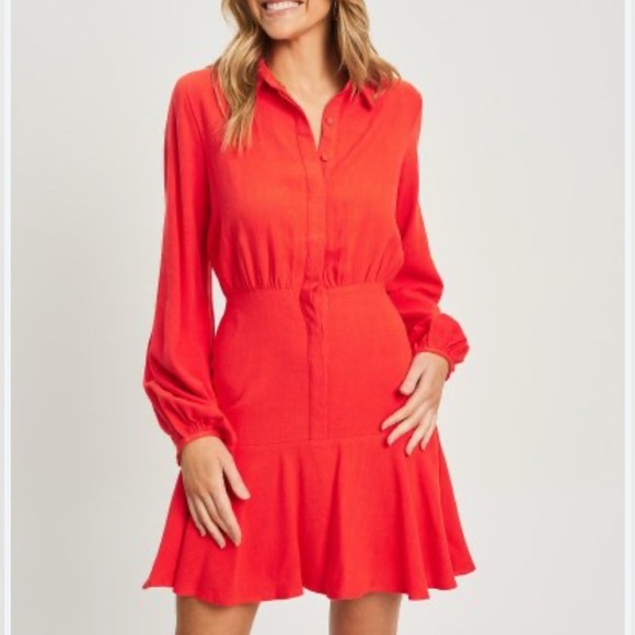 Lelis Deep Orange Long Sleeve Bishop Collar Dress M - Picture 1 of 13